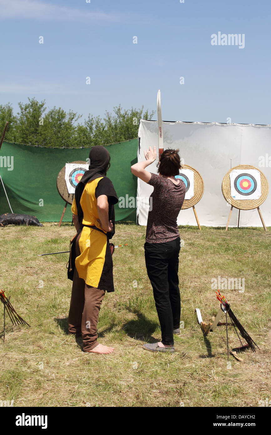 The archers will shoot targets on the lawn Stock Photo