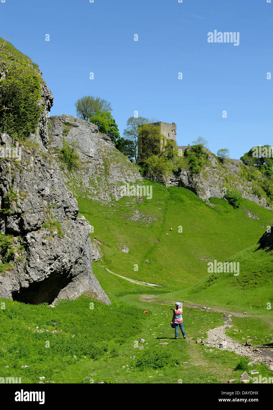 Cave dale and Peveril castle Derbyshire peak district England uk Stock