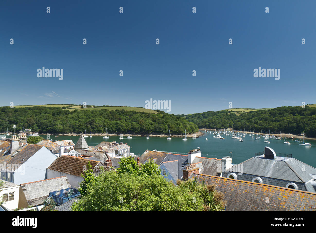Shot looking over the roof tops of Fowey on a lovely hot summer's day Stock Photo
