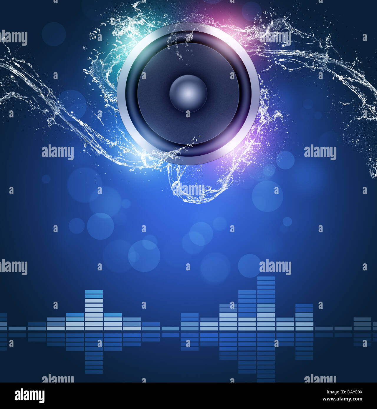 sound speaker music background with equalizer and water waves Stock Photo -  Alamy