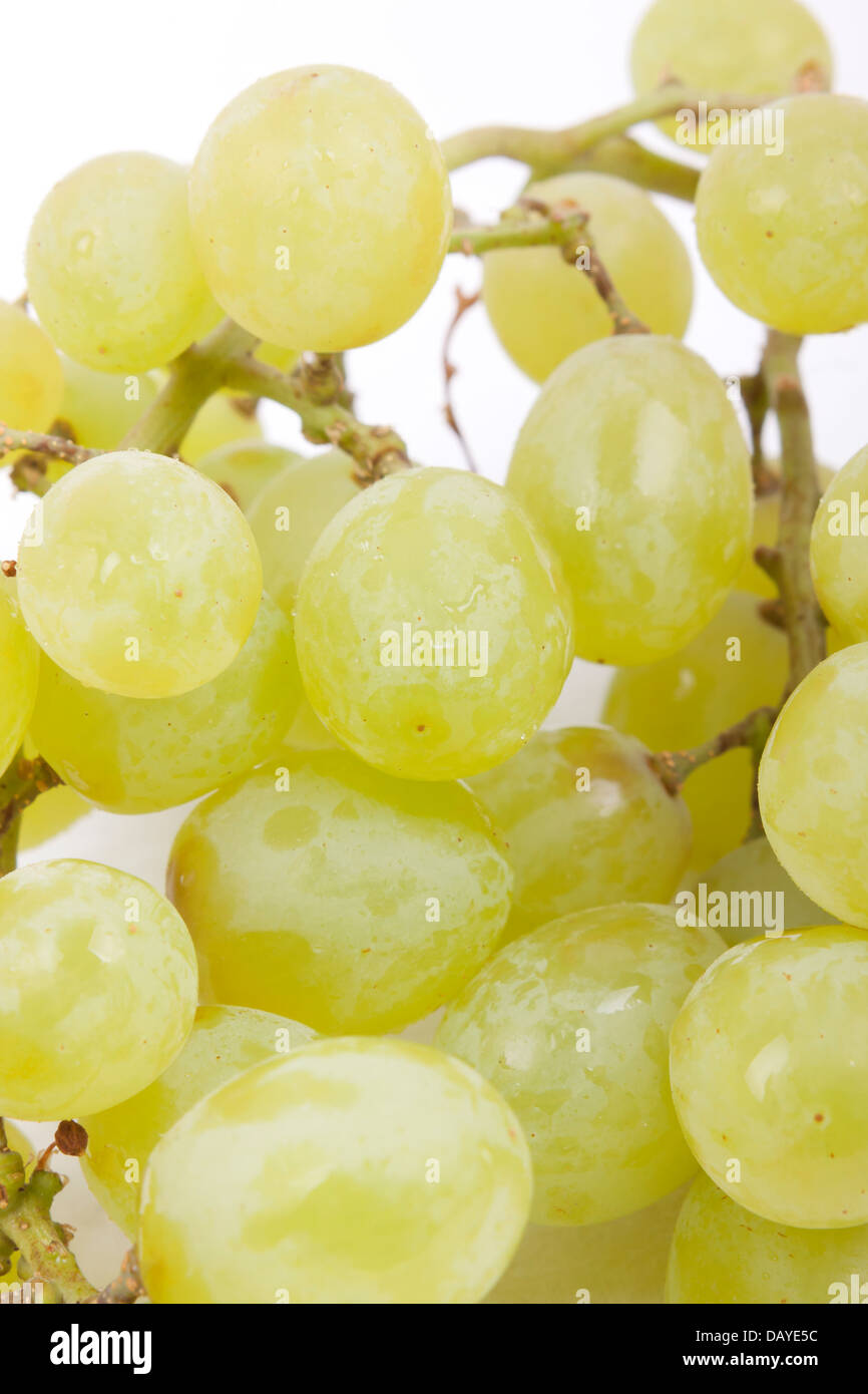 Cluster of green grapes isolated on a white background Stock Photo