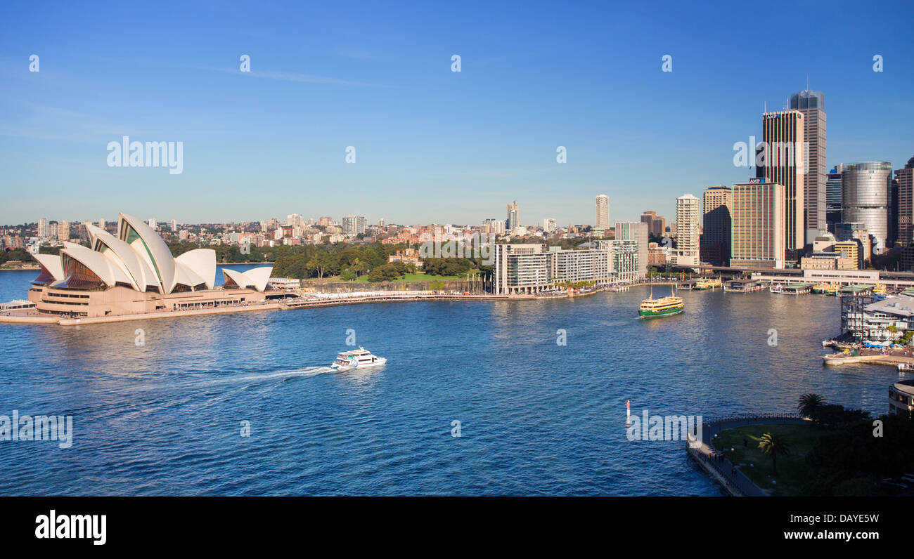 View of Sydney city and Sydney Harbour from the Sydney Harbour Bridge, Australia Stock Photo
