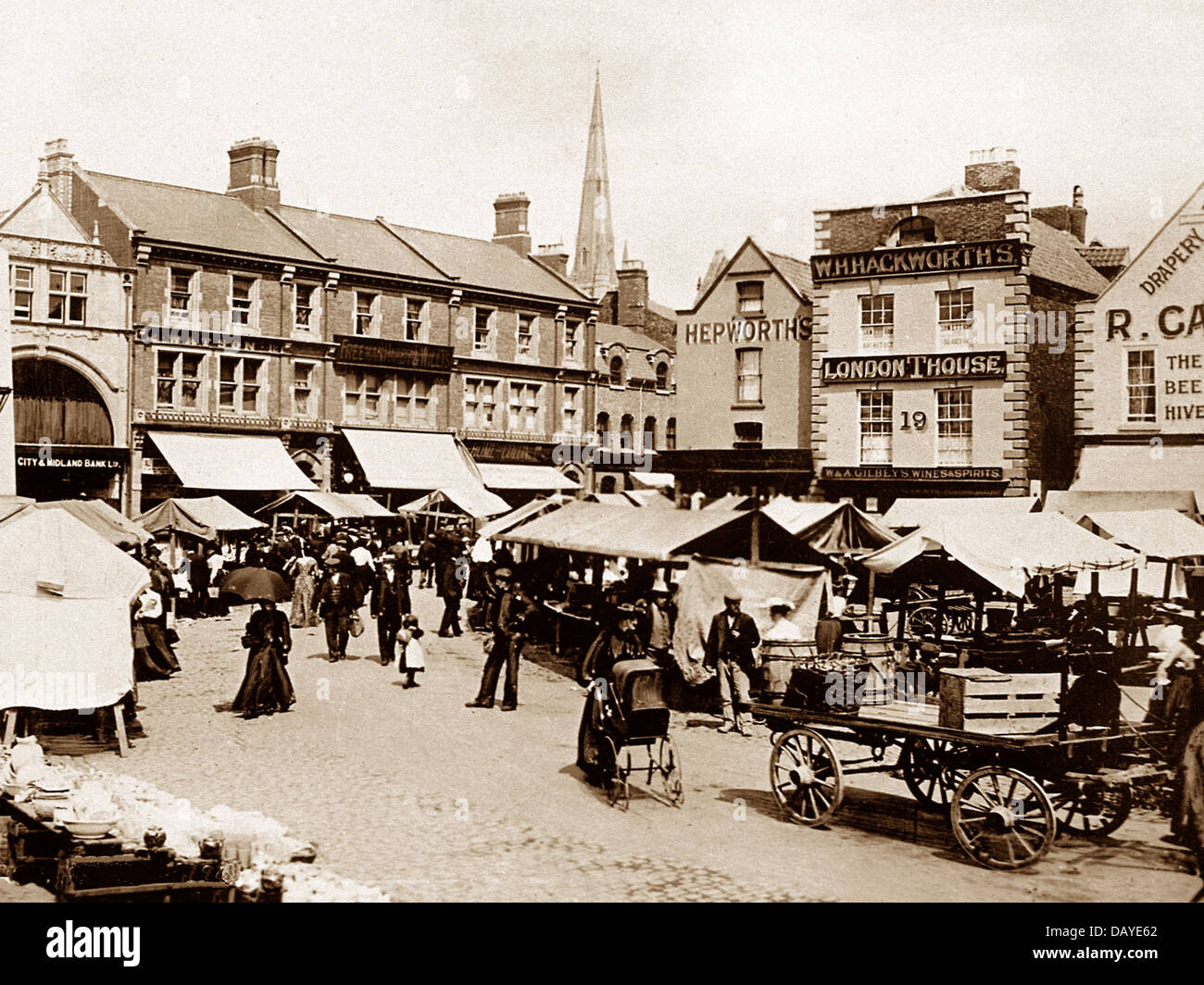 Grantham Market Place early 1900s Stock Photo Alamy