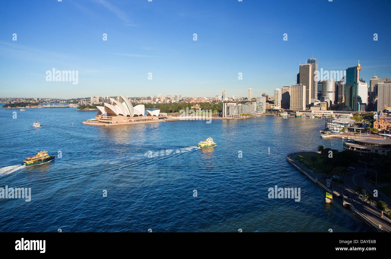 View of Sydney city and Sydney Harbour from the Sydney Harbour Bridge, Australia Stock Photo