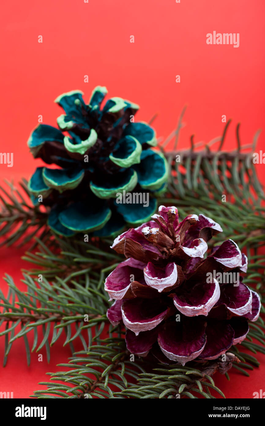 Christmas ornament on red background. Stock Photo