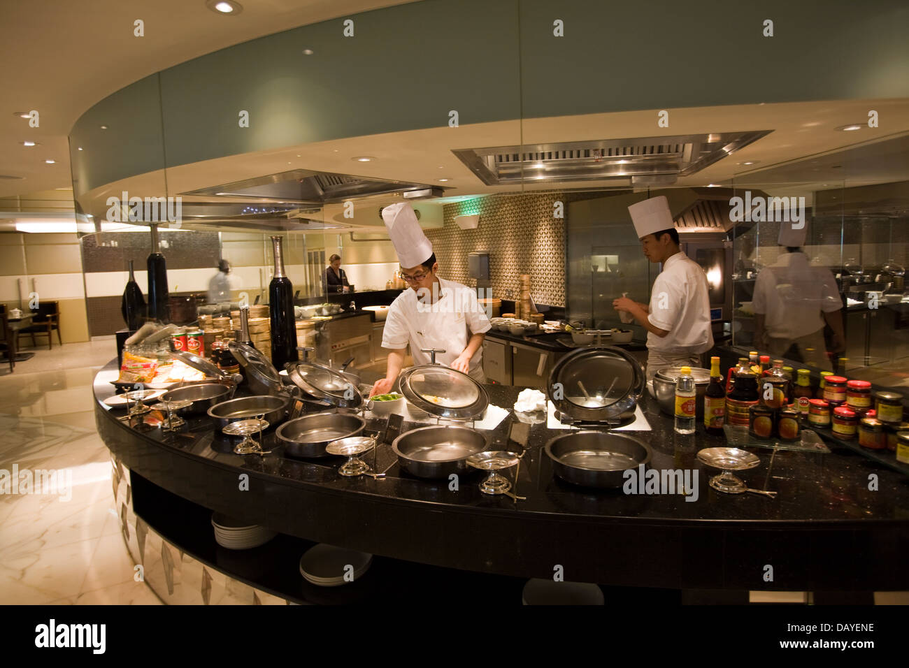 The Jun Sui Asian restaurant features a dazzling demonstration kitchen