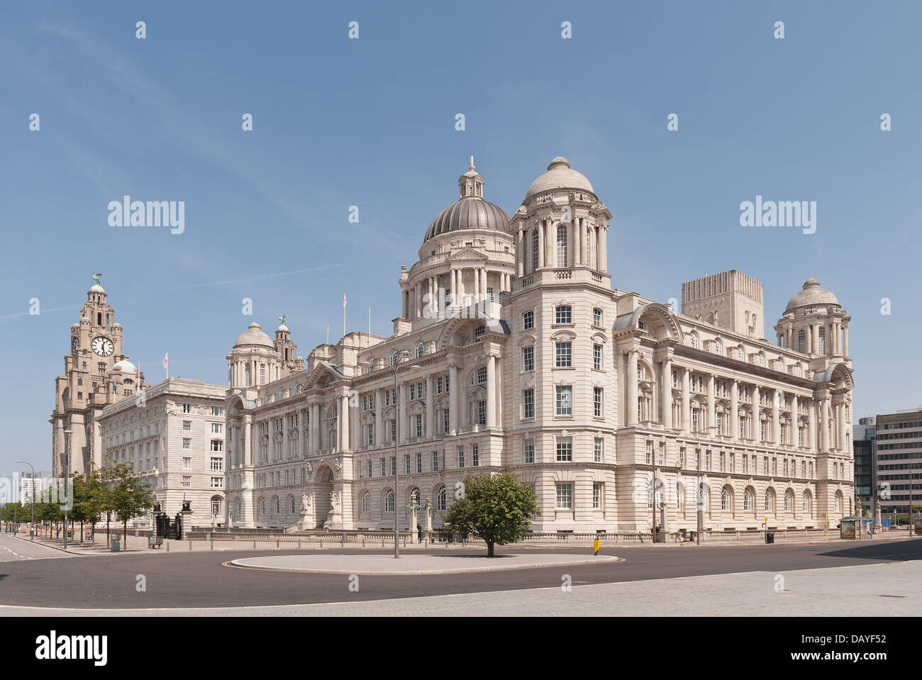 Restored Port of Liverpool Building beside Royal Liver and Cunard Building River Mersey City Liverpool Port World Heritage Site Stock Photo