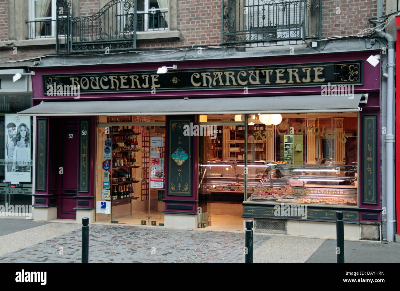 A traditional Boucherie Charcuterie (butchers shop) in Abbeville, Somme, France. Stock Photo