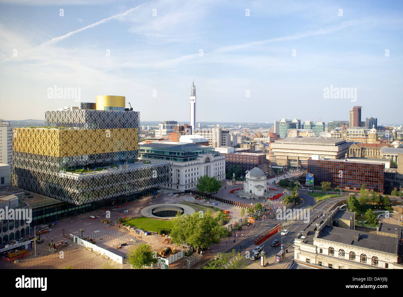 The new Library of Birmingham taken from above showing Birmingham Skyline & Centenary Square Stock Photo
