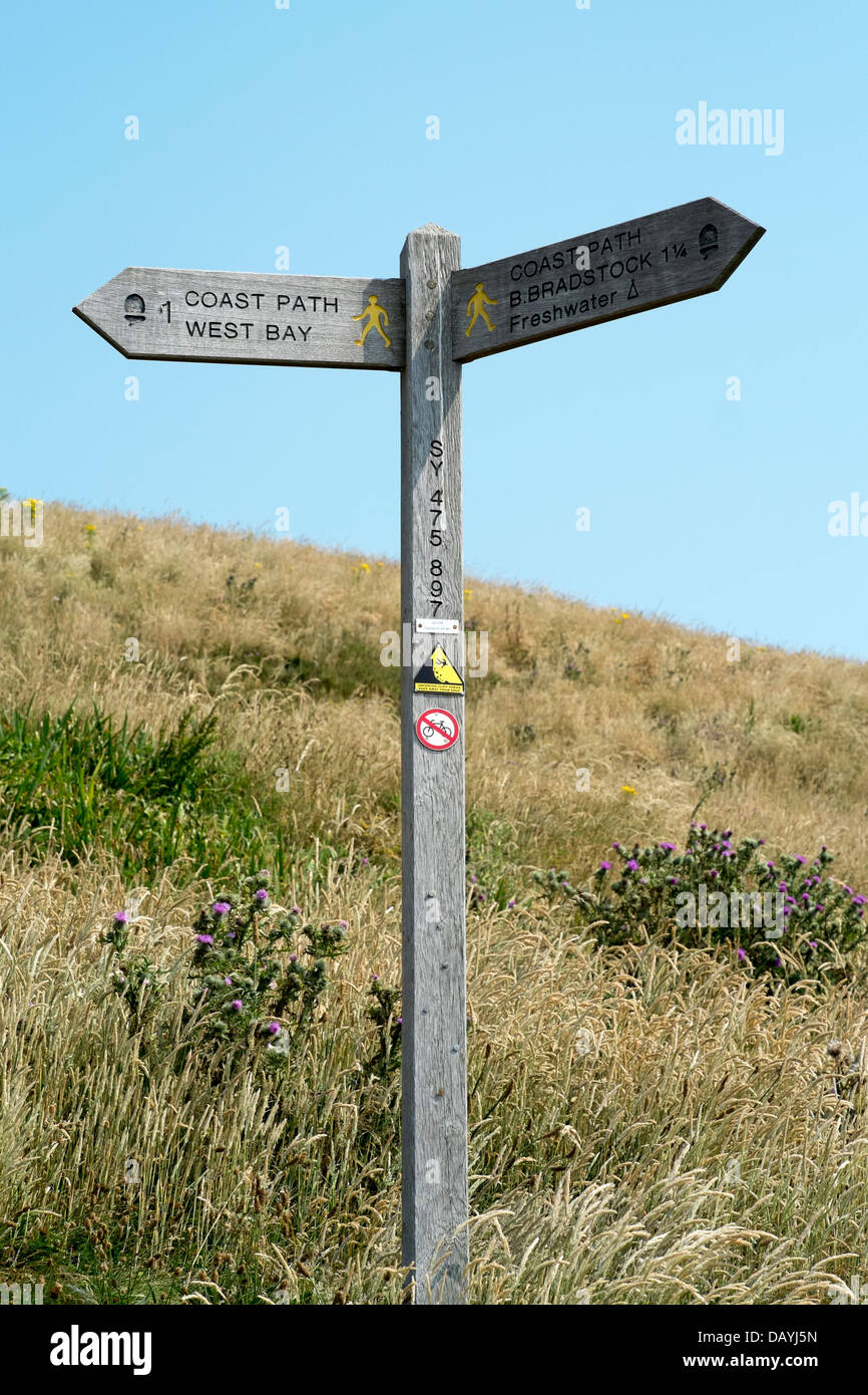 Dorset Coast Path finger post directions sign Freshwater Bay Dorset