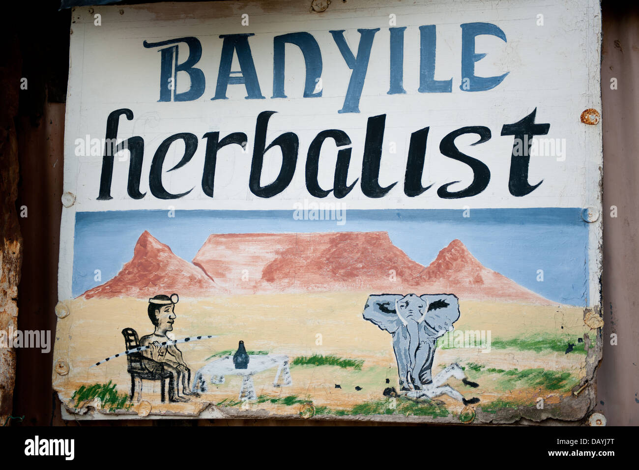 Herbalist sign, Imizamo Yethu township, Hout Bay, Cape Town, South Africa Stock Photo