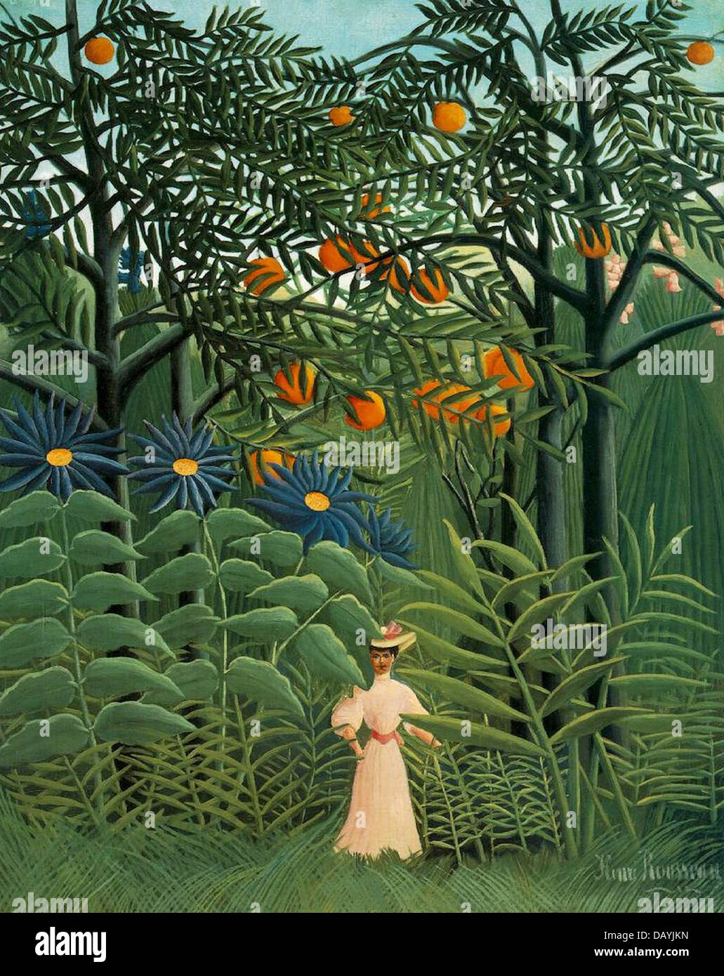 Henri Rousseau - Le Douanier Rousseau Femme se promenant dans une forêt exotique 1905 Barnes Fundation Stock Photo