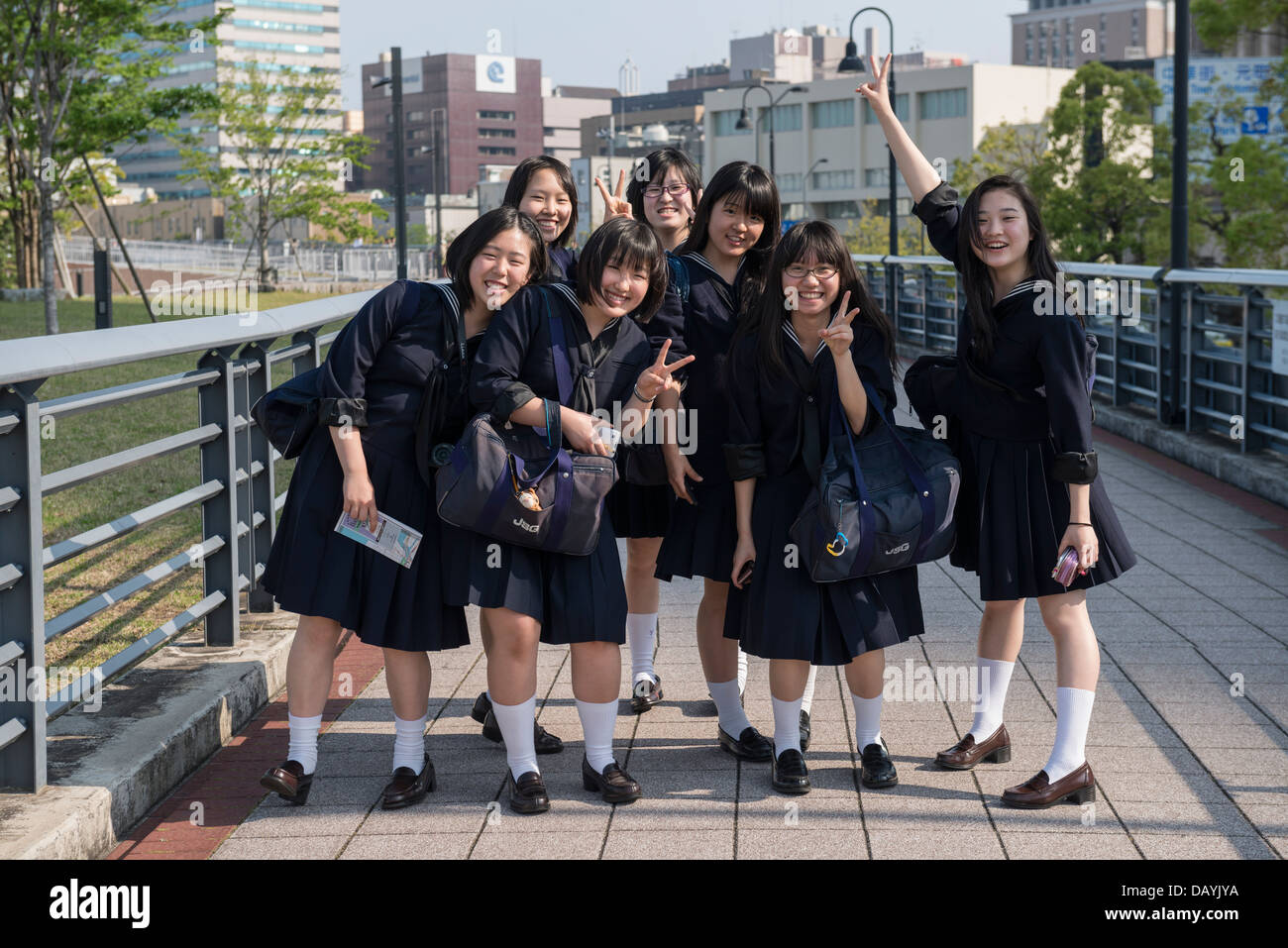Japanese School Girls, Shinko, Yokohama Stock Photo