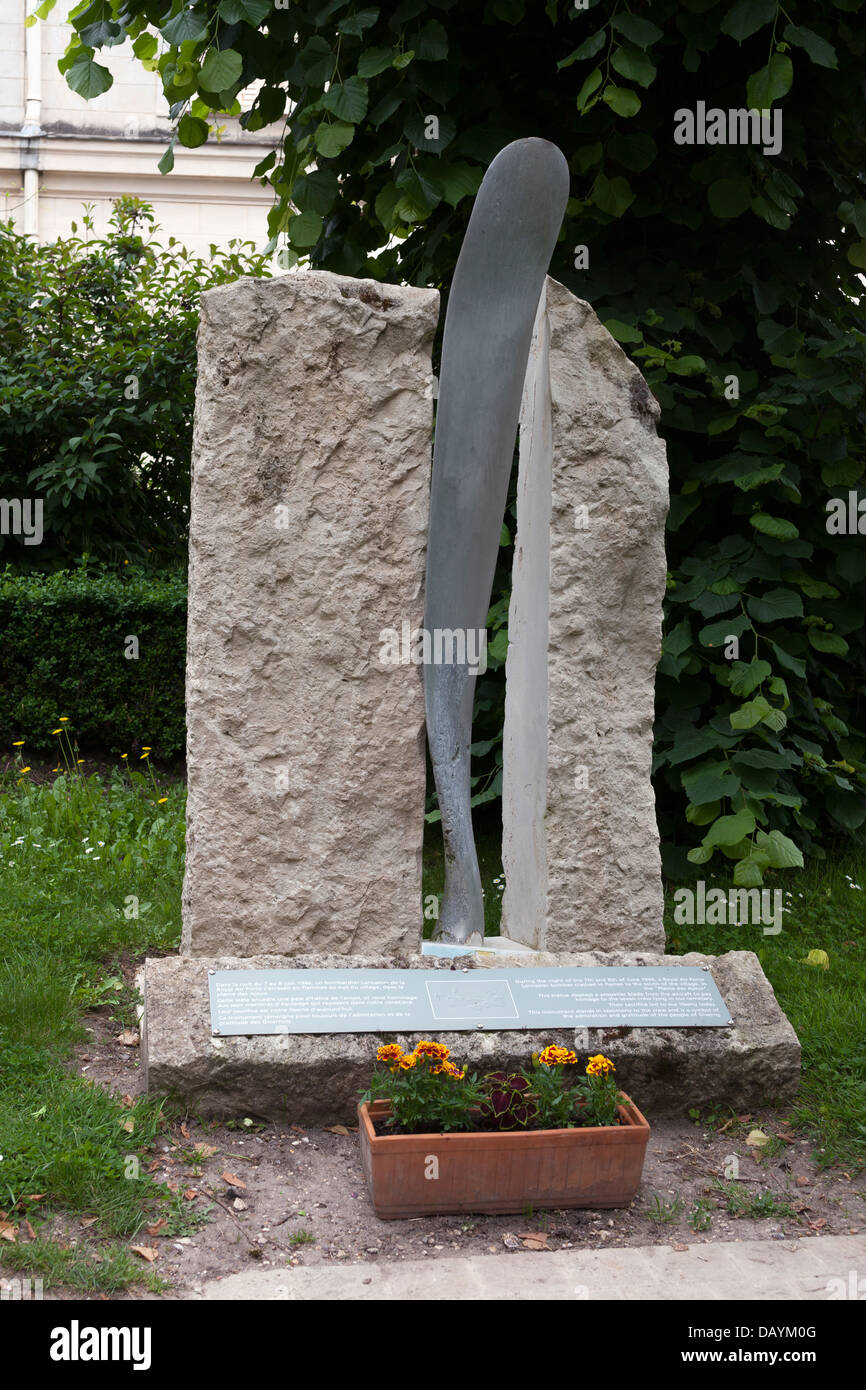 Memorial at  Église Sainte-Radegonde, Giverny, to the RAF crew of a Lancaster bomber that crashed there in 1944, Giverny, France Stock Photo