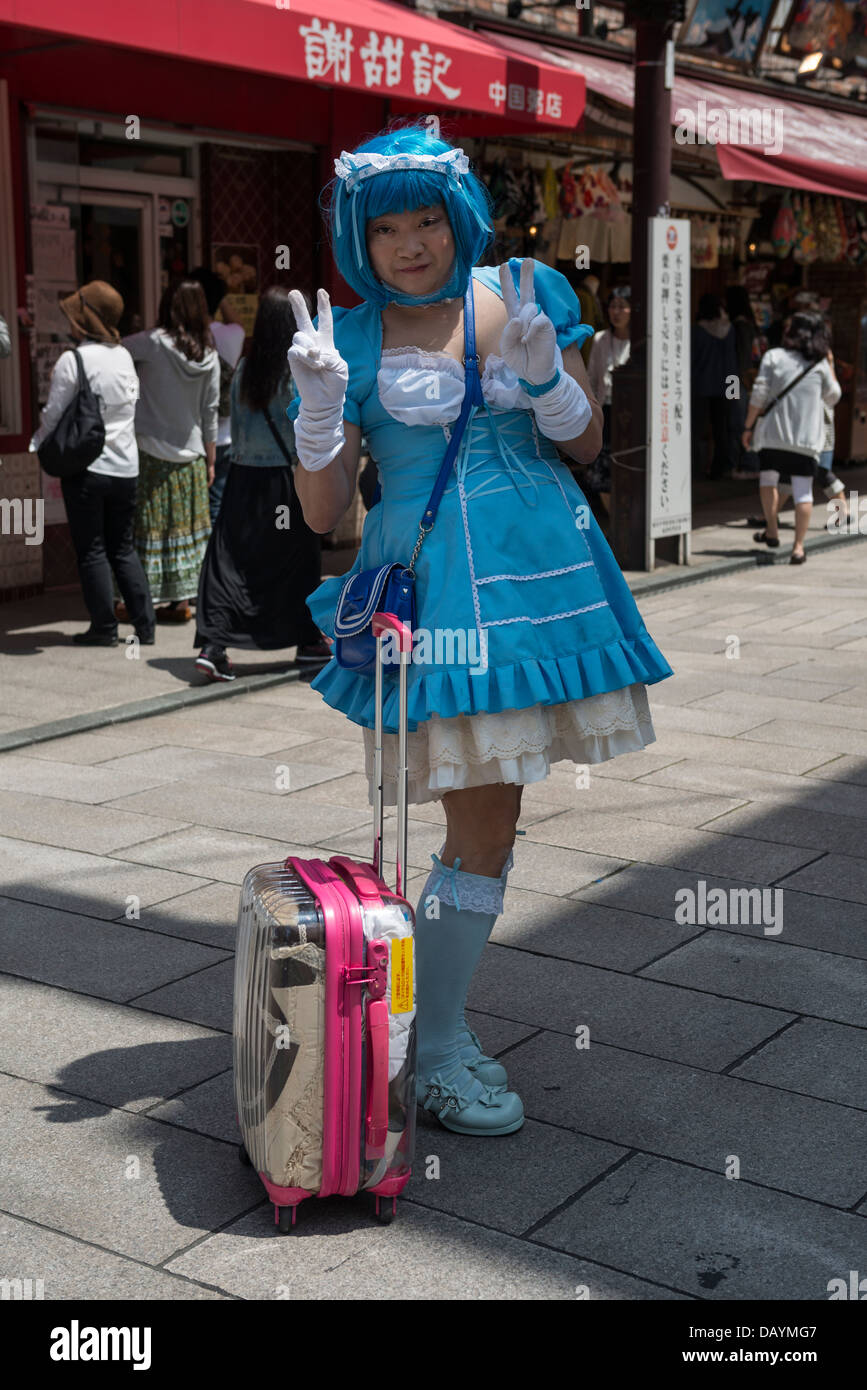 Japanese Cross-dresser in Japanese Youth Culture Lolita Fashion, Chinatown, Yokohama Stock Photo