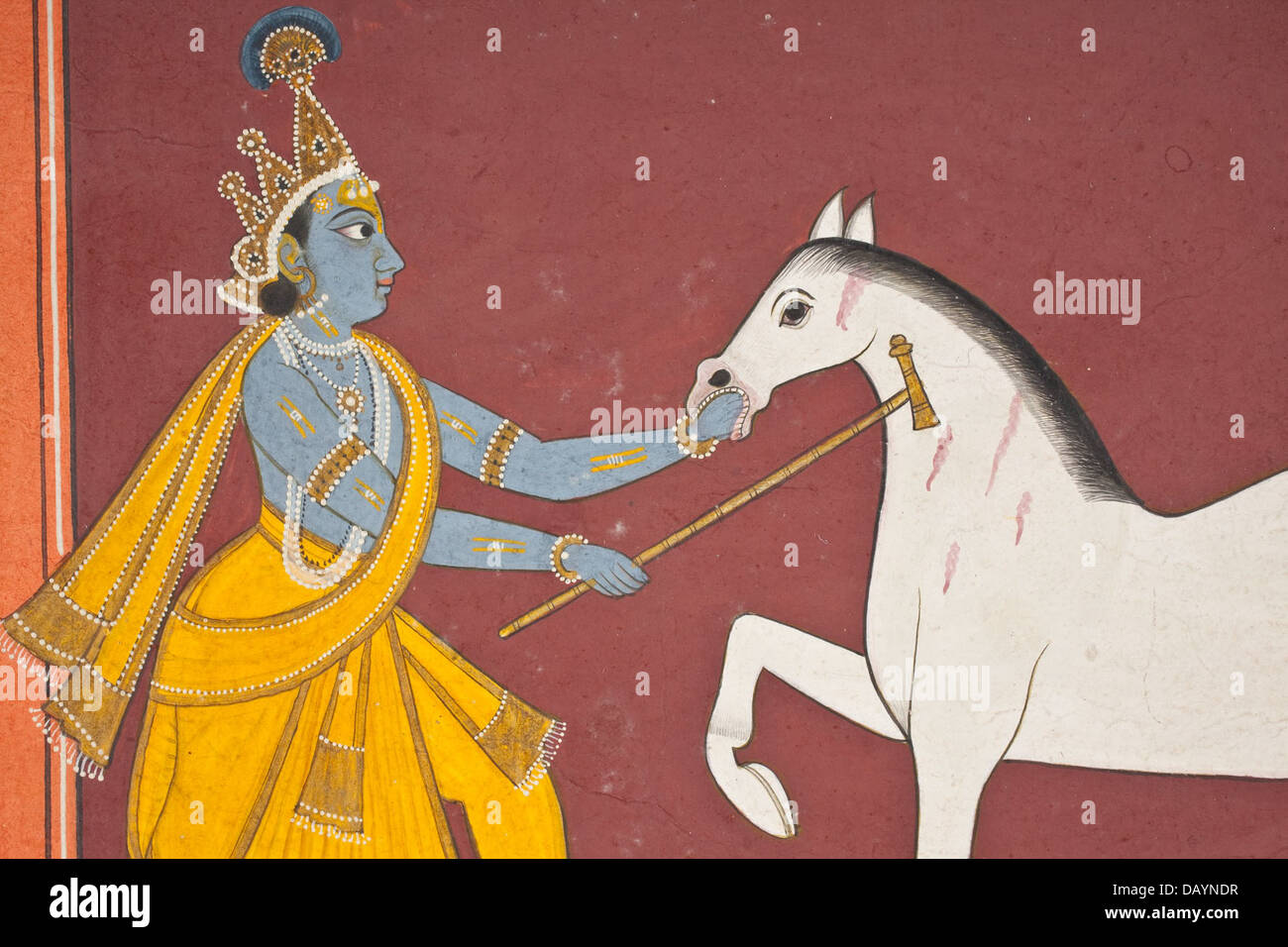 Krishna Destroys the Horse Demon Keshi (recto), Folio from a Bhagavata Purana (Ancient Stories of the Lord); Dipak Raga (verso) AC1999.127.1 (2 of 3) Stock Photo