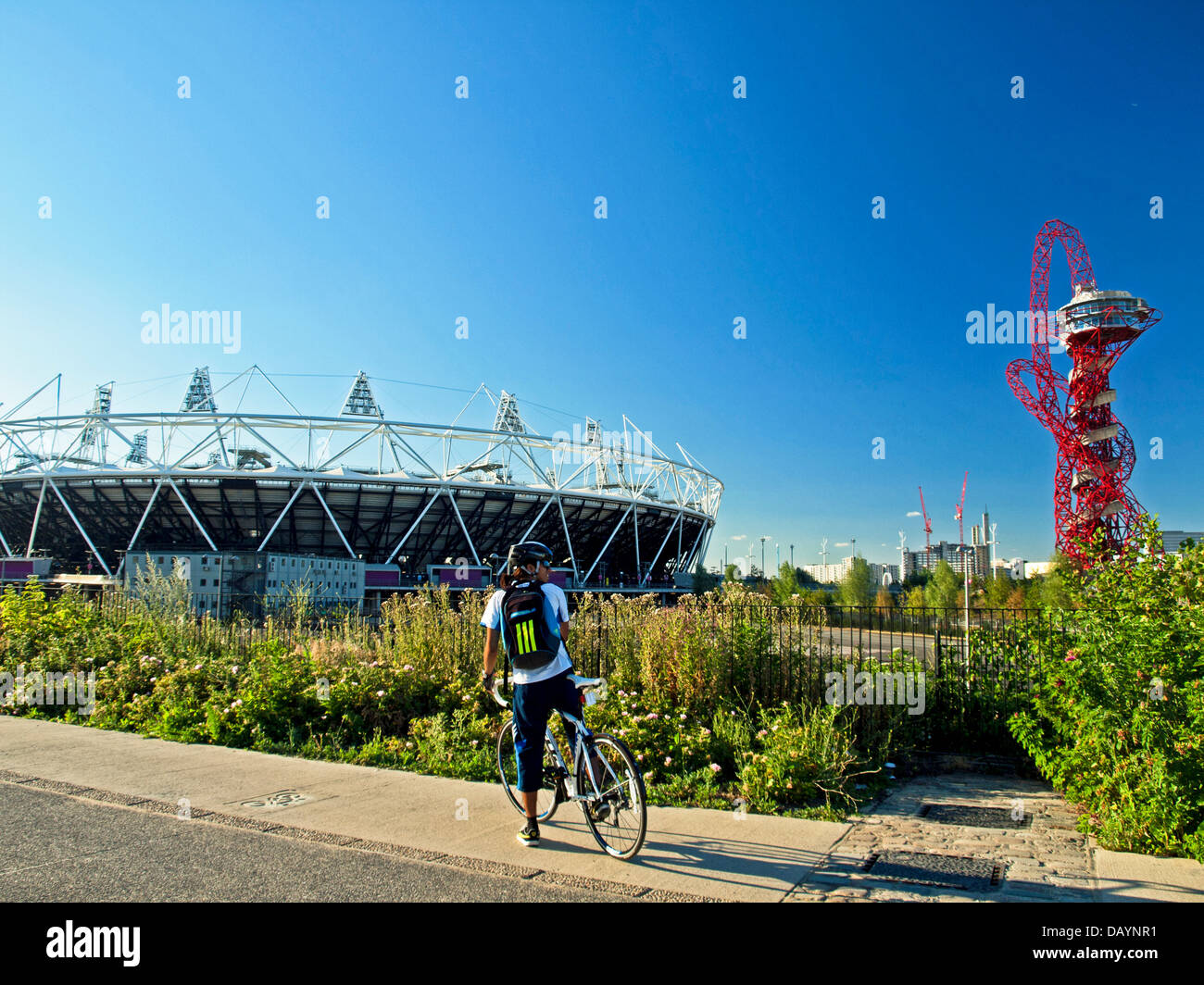 View of the Olympic Stadium, host stadium for the 2012 Summer Olympics and Paralympics, and the ArcelorMittal Orbit Stock Photo