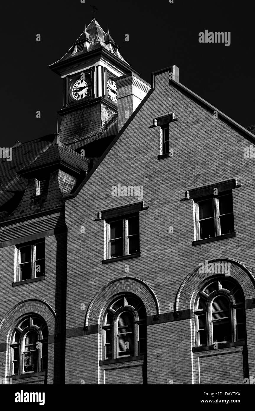 Black and white photo of Rouss City Hall, in downtown Winchester, Virginia. Stock Photo