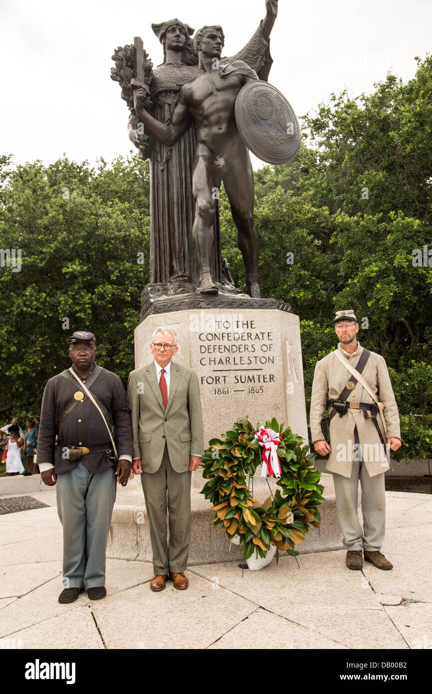 Charleston Mayor Joe Riley during a ceremony unveiling a memorial honoring the all black 54th Massachusetts Volunteer Infantry on the 150th anniversary of the assault on Battery Wagner July 21, 2013 in Charleston, SC. The battle memorialized in the movie 'Glory' took place in Charleston and was the first major battle of an all black regiment. Stock Photo