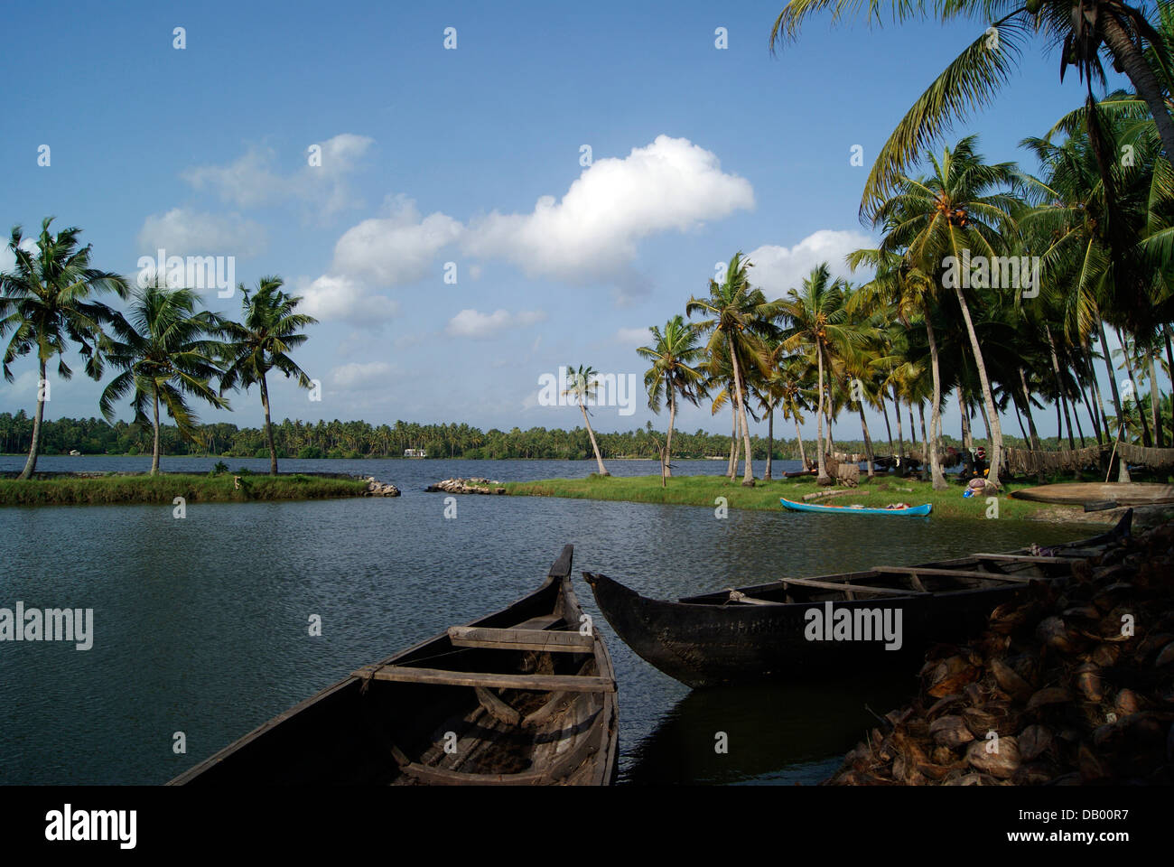 Scenery view of Kerala Backwaters at India Stock Photo