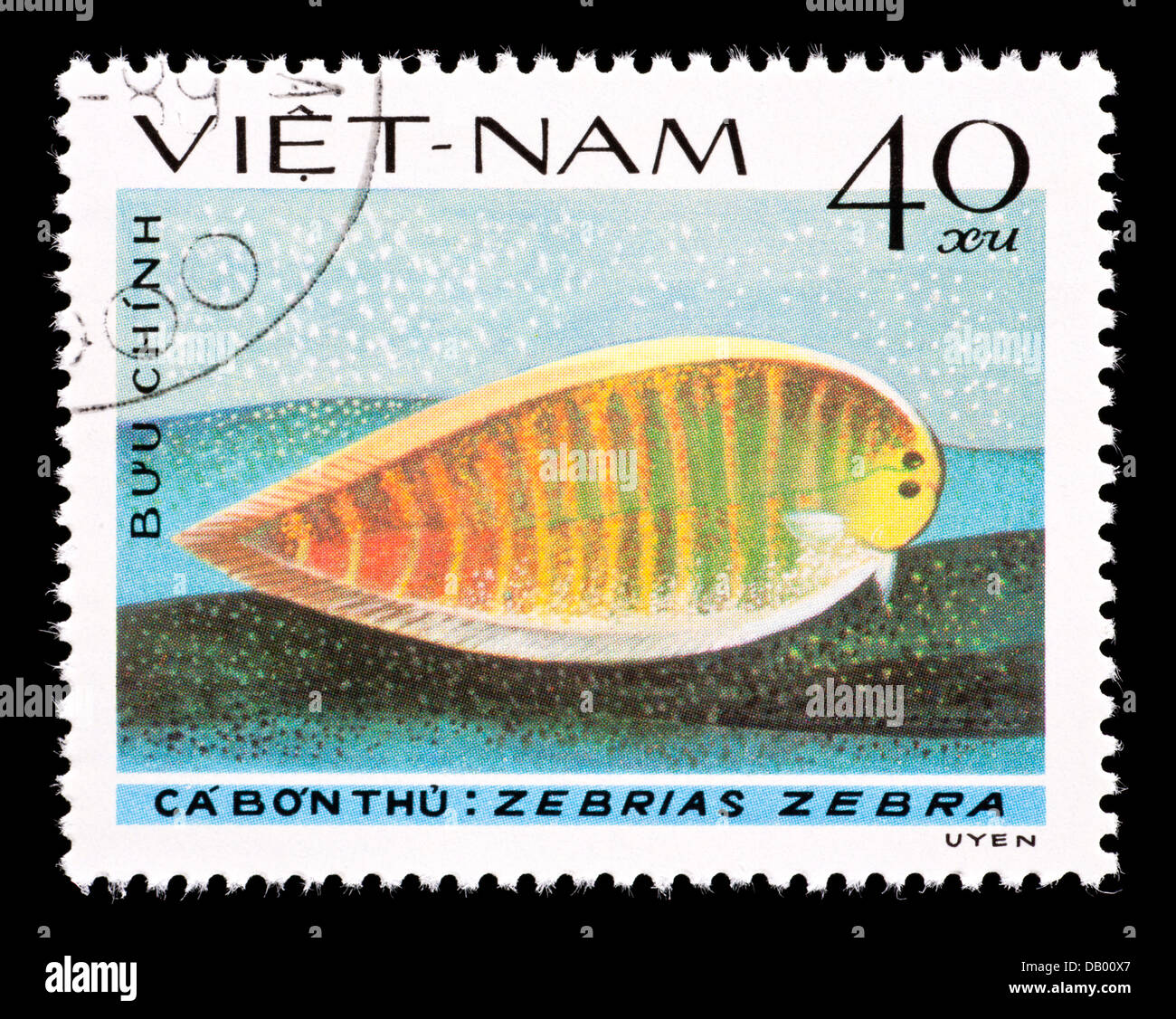 Postage stamp from Vietnam depicting a zebra sole fish (Zebrias zebra) Stock Photo