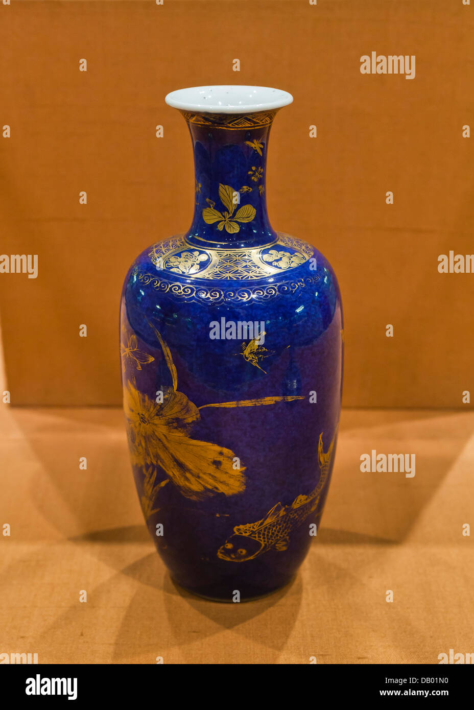 Baluster Vase blue glaze and gold on porcelain China baluster vase blue glaze and gold on porcelain china kangxi reign DB01N0