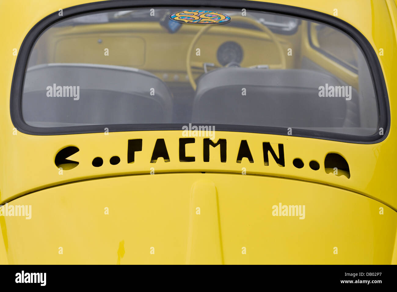 Rear of a Volkswagen Beetle with Pac Man on it Stock Photo