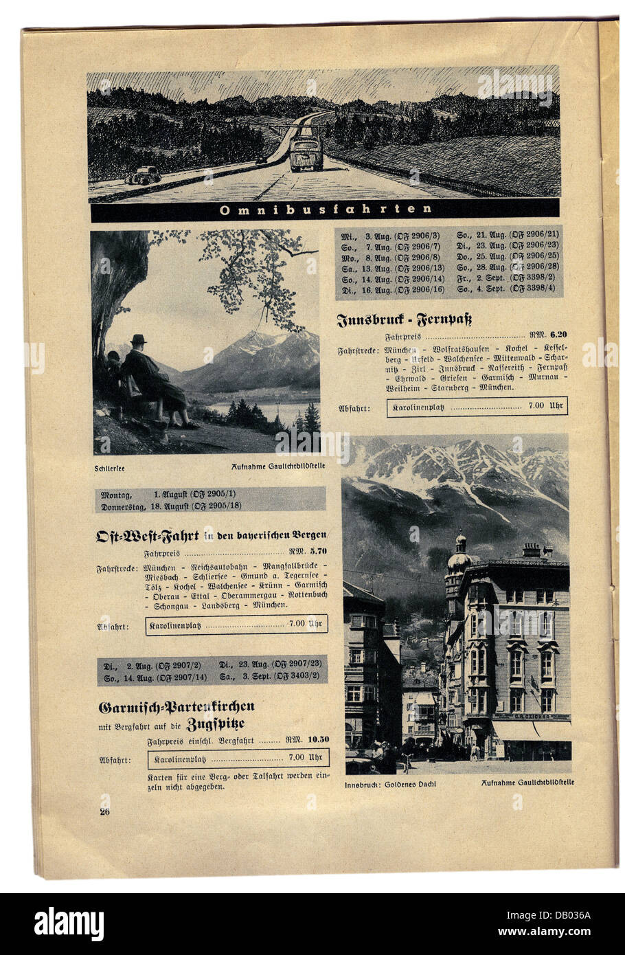 National Socialism, organisations, 'Strength Through Joy' ('Kraft durch Freude', KDF), program magazine of Gau Munich-Upper Bavaria, August 1938, advert, bus rides, Additional-Rights-Clearences-Not Available Stock Photo