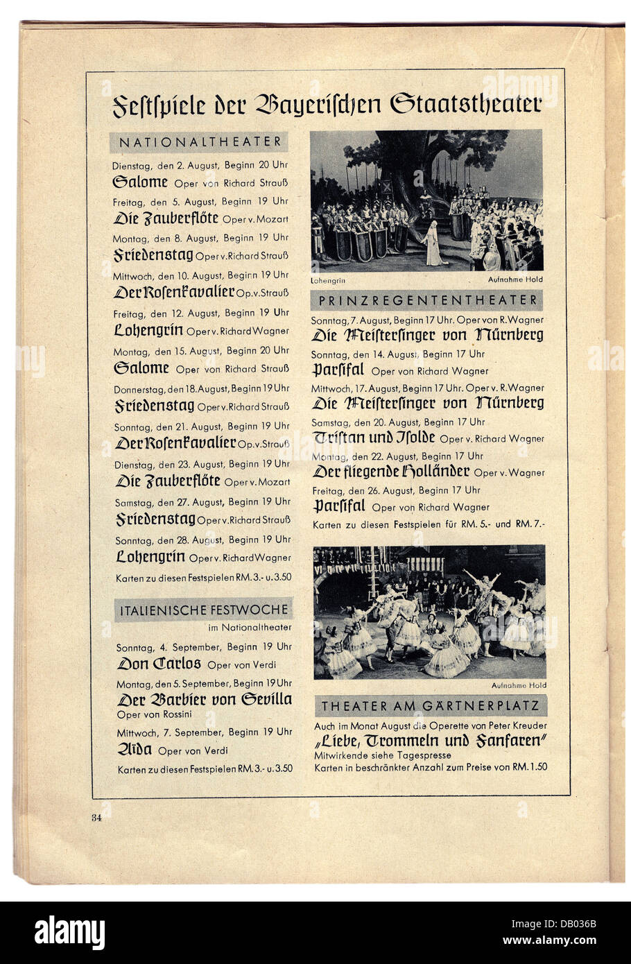 National Socialism, organisations, 'Strength Through Joy' ('Kraft durch Freude', KDF), program magazine of Gau Munich-Upper Bavaria, August 1938, advert, festivals of the Bavarian State Theatre, Additional-Rights-Clearences-Not Available Stock Photo