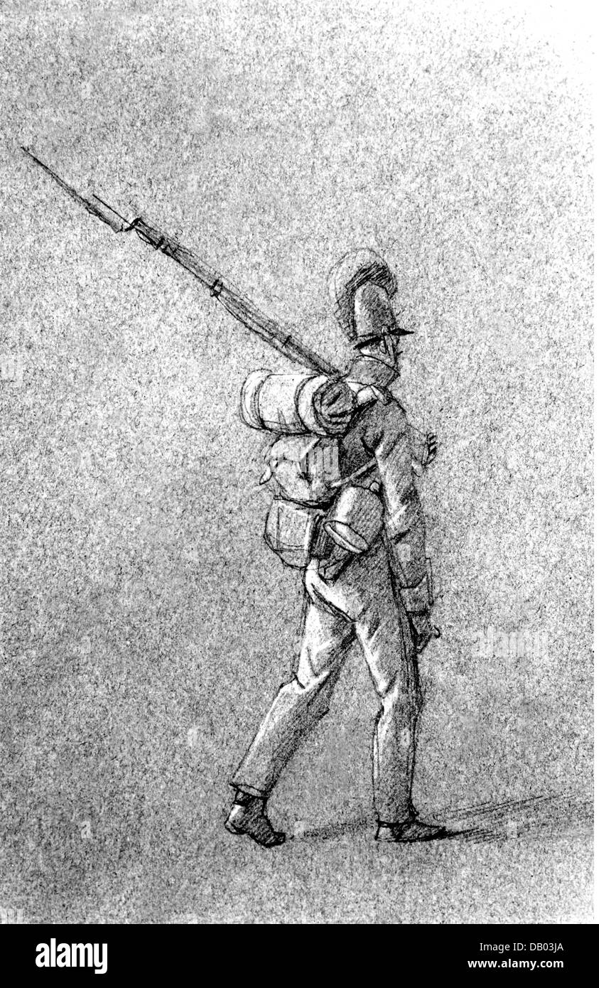 military, Germany, Bavaria, infantryman in marching order, scetch by Wilhelm Kobell, circa 1810, Additional-Rights-Clearences-Not Available Stock Photo