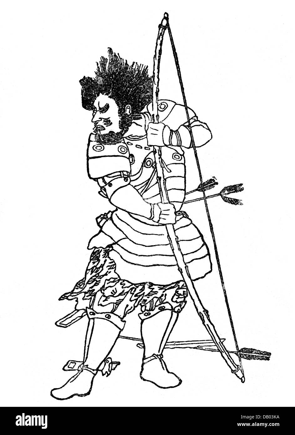 military, Japan, Japanese archer, wood engraving, 19th century, after a Japanese drawing, soldiers, soldier, warrior, warriors, Japanese, bow and arrow, archer, bow hunter, bowman, archers, bow hunters, bowmen, Asia, Asians, Asian, Asiatic, historic, historical, clipping, clippings, cut-out, cut-outs, people, Additional-Rights-Clearences-Not Available Stock Photo