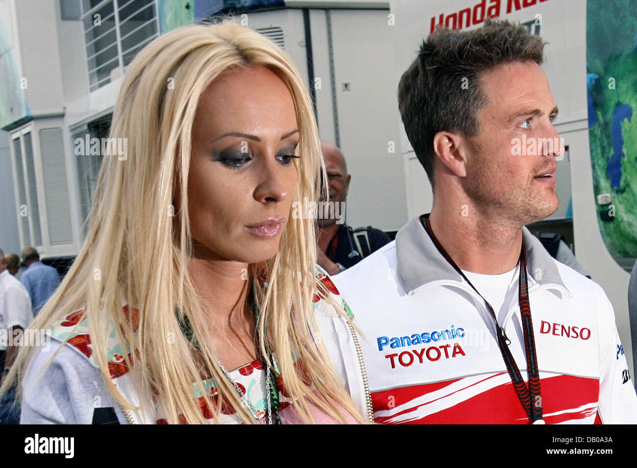German Formula pilot Ralf Schumacher of Toyota and his wife Cora are pictured at Nurburgring circuit in Nurburg, Germany, 21 July 2007. The Formula One Grand Prix of Europe took place on 22 July. Photo: Jens Buettner Stock Photo