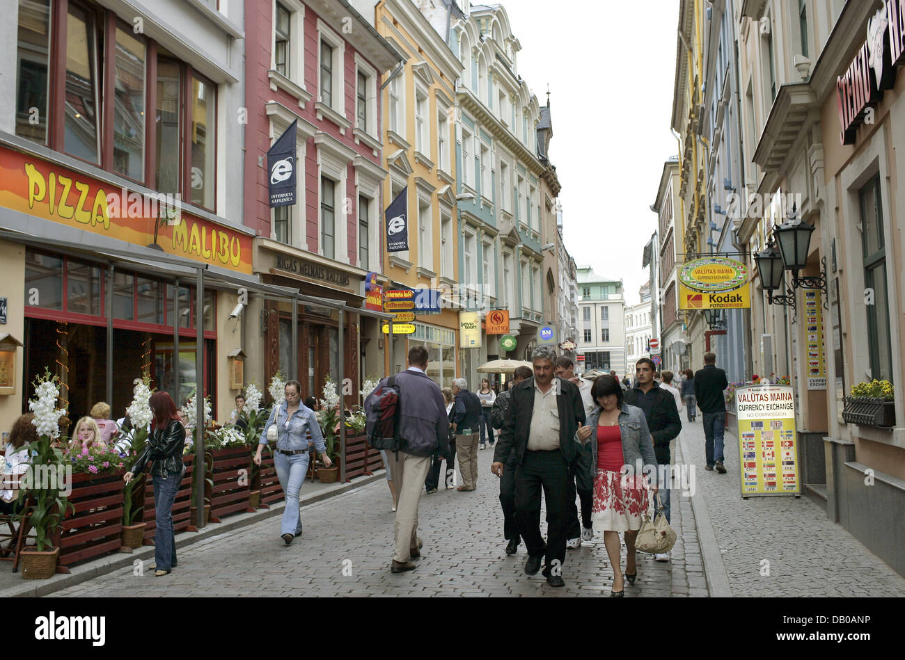 The picture shows a shopping street at a pedestrian's area in Riga ...