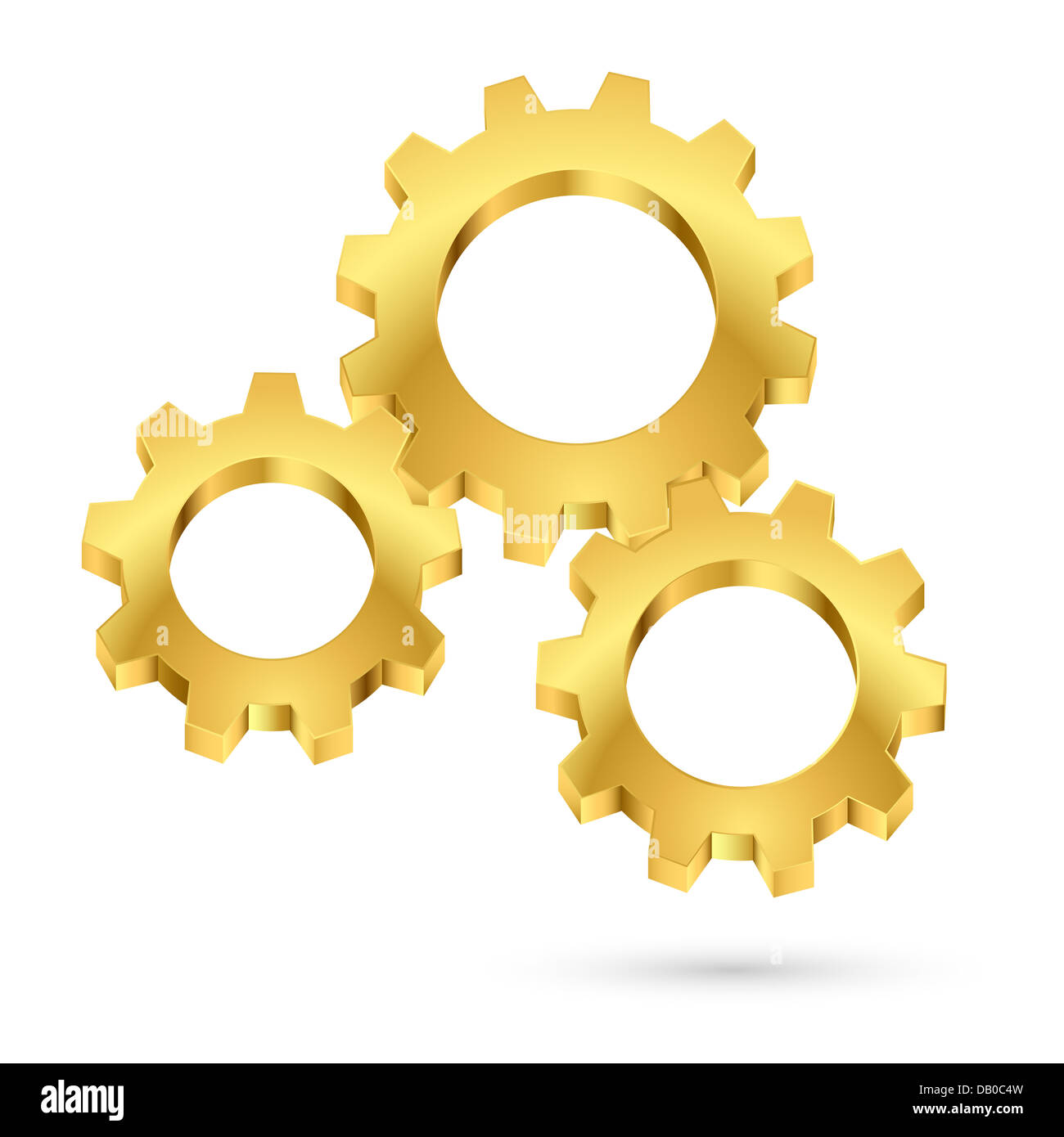 Three gears connected together. Illustration on white background for design Stock Photo