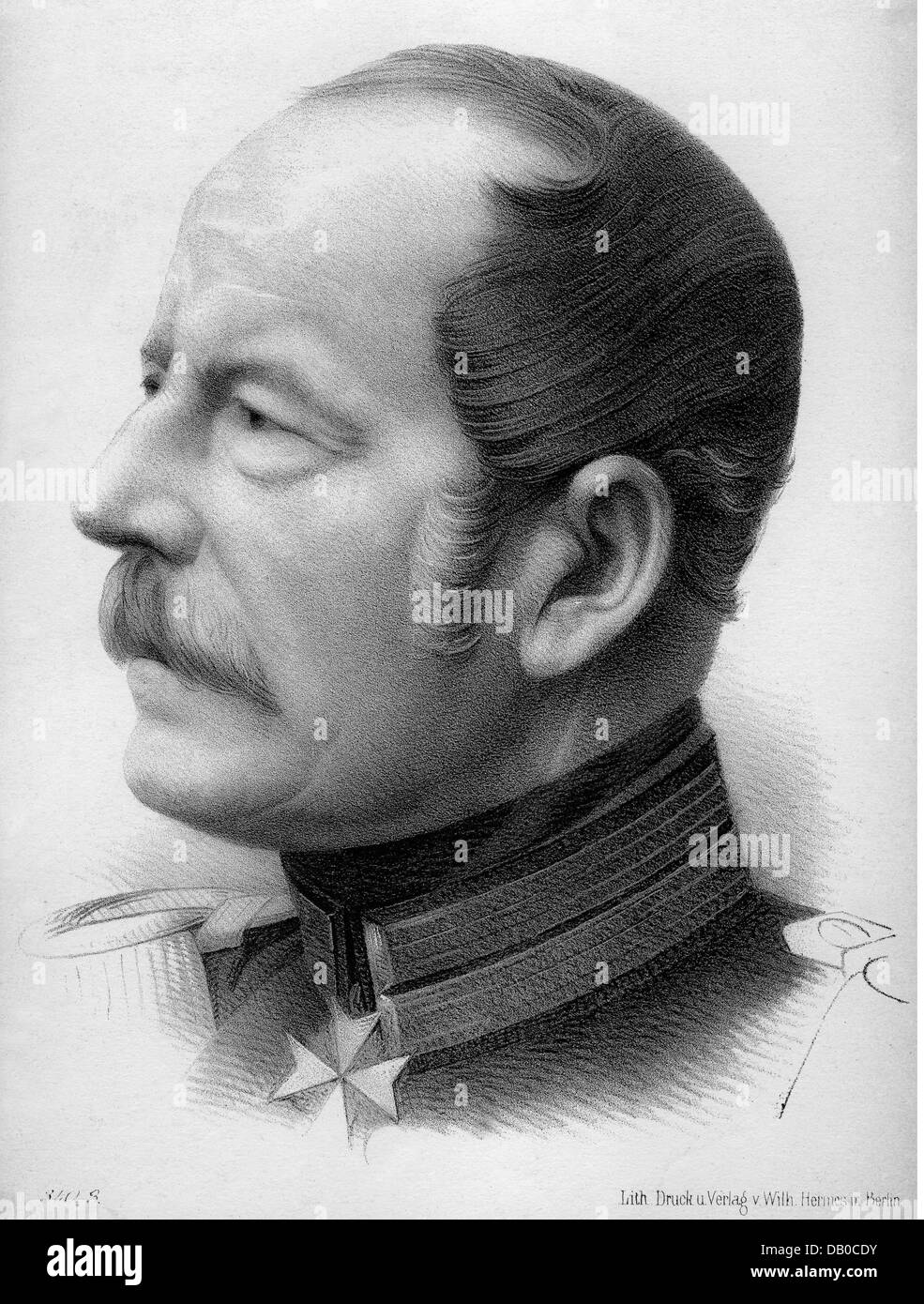 Herwarth von Bittenfeld, Karl Eberhard, 4.9.1796 - 2.9.1884, Prussian general, portrait, lithograph, 2nd half 19th century, Stock Photo