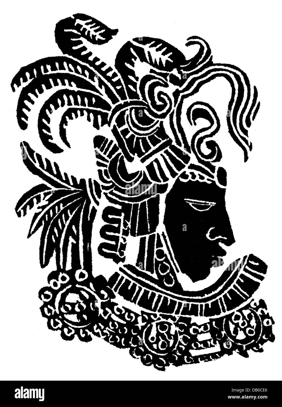 Cuauhtemoc, 1495 - 28.2.1525, ruler of the Aztecs 1520 - 1521, portrait, woodcut after relief, 16th century, Stock Photo