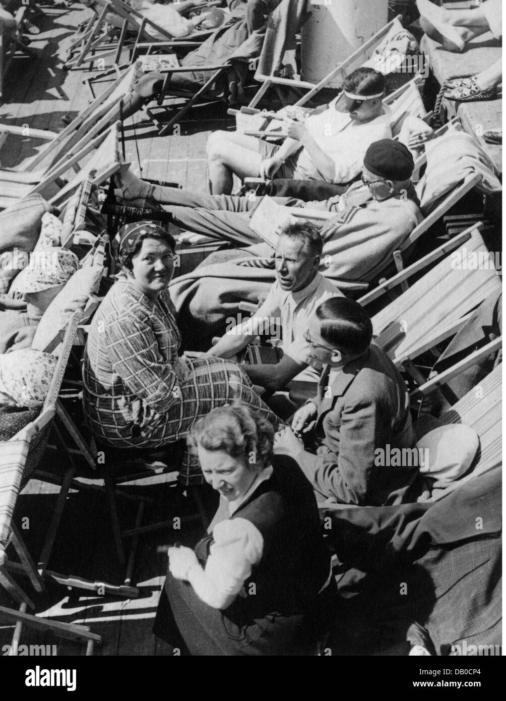 tourism, passengers taking sunbath on board of the cruiser 'Monte Rosa', June 1937, Additional-Rights-Clearences-Not Available Stock Photo