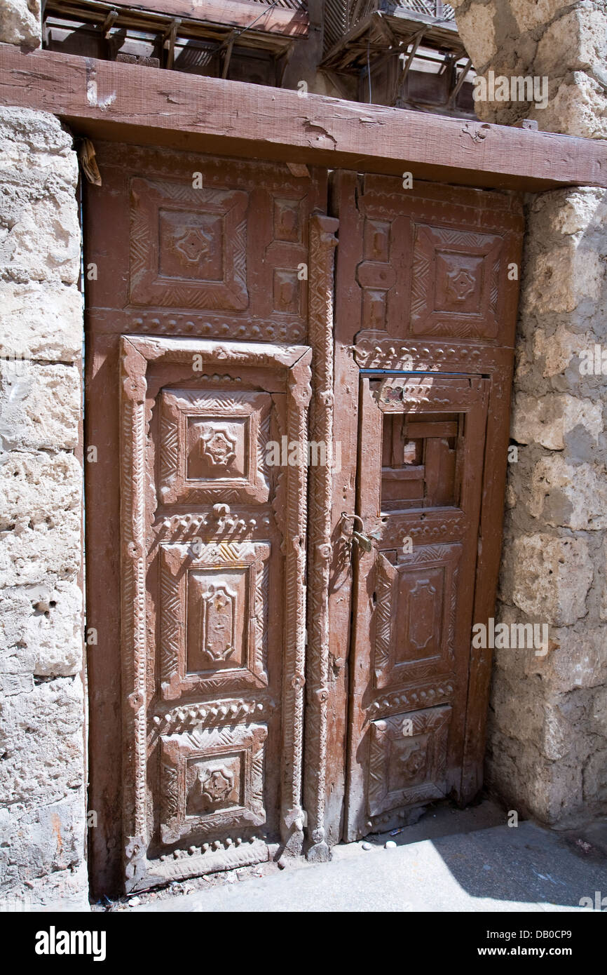 Dilapidated doorway in Old Jeddah (Al-Balad), Saudi Arabia. Stock Photo