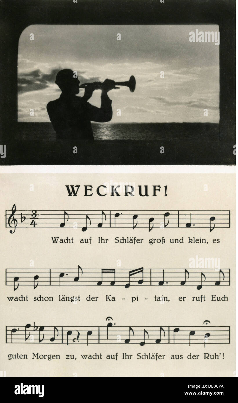 tourism, sheet of music with the wakeup call for the passengers of the cruiser 'Monte Rosa', June 1937, Additional-Rights-Clearences-Not Available Stock Photo
