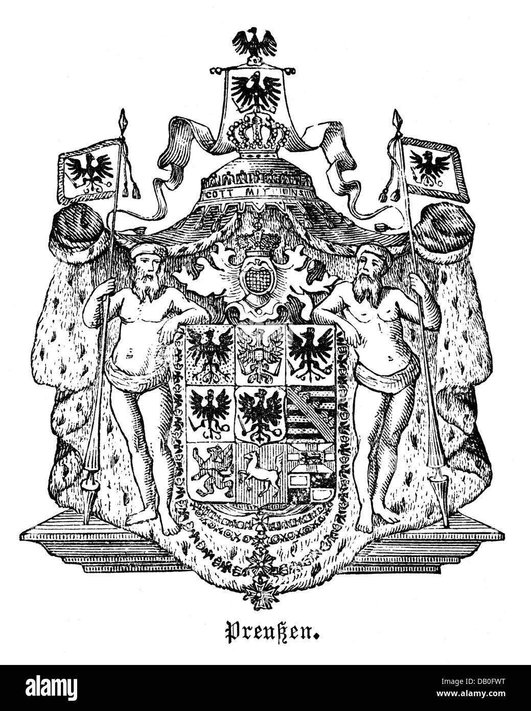 heraldry, coat of arms, Germany, state coat of arms of the Kingdom of Prussia, wood engraving, 1872, Additional-Rights-Clearences-Not Available Stock Photo
