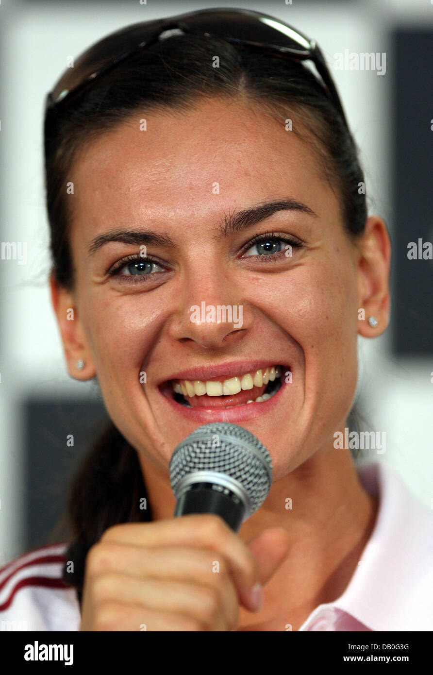 Russian pole vaulter Yelena Isinbayeva poses during a sponsor's photo