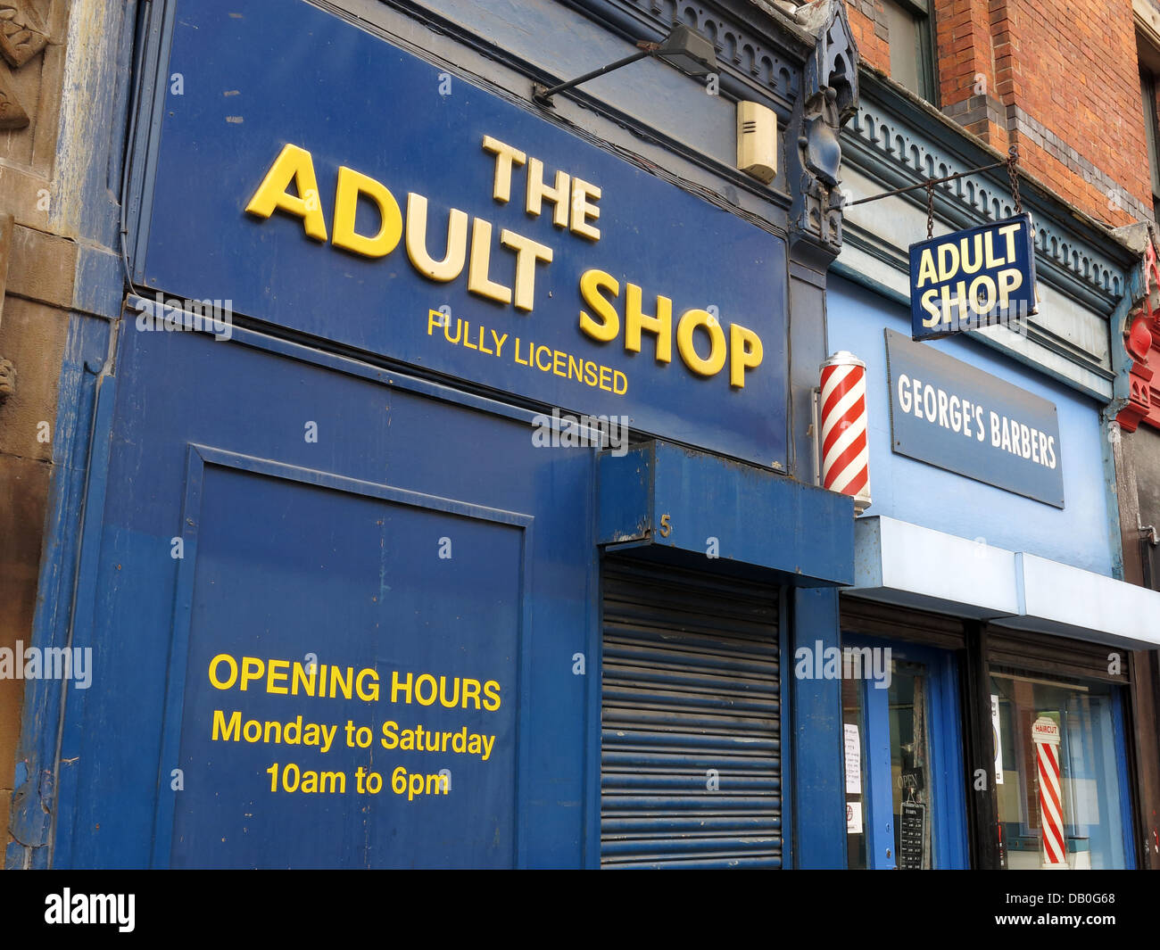 The Adult Shop,Fully Licenced, Sex Shop, NQ, Northern Quarter, Manchester Piccadilly, North West England, UK, M1 Stock Photo