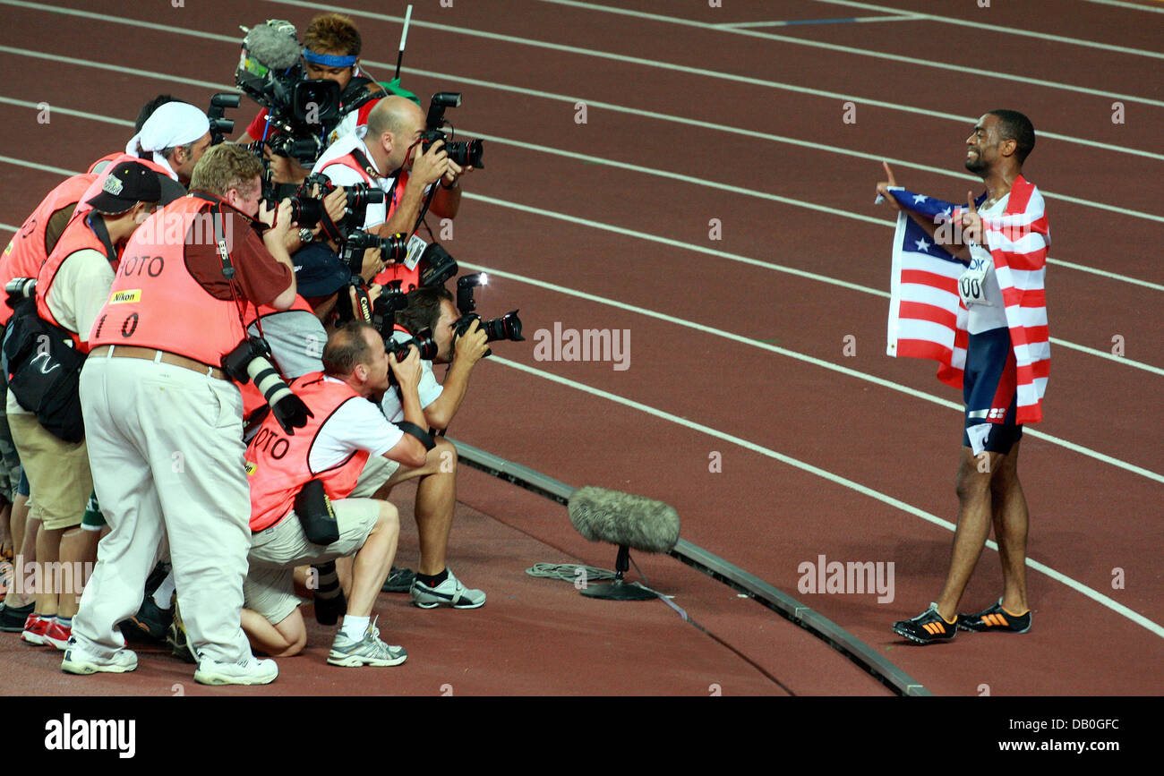 US American sprinter Tysoncelebrates his victory in the men #39 s 100m US American sprinter Tysoncelebrates his victory in the men #39 s 100m