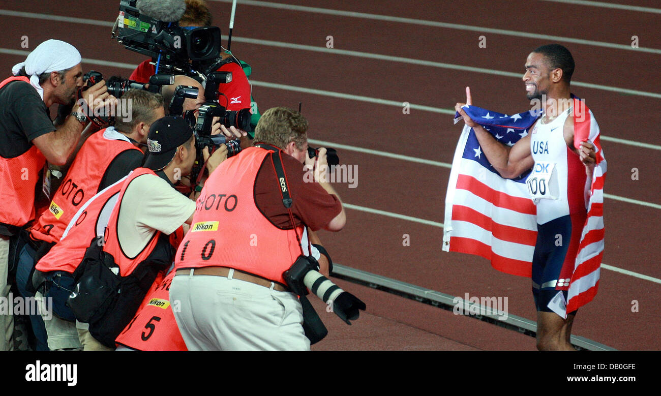 US American sprinter Tysoncelebrates his victory in the men #39 s 100m US American sprinter Tysoncelebrates his victory in the men #39 s 100m