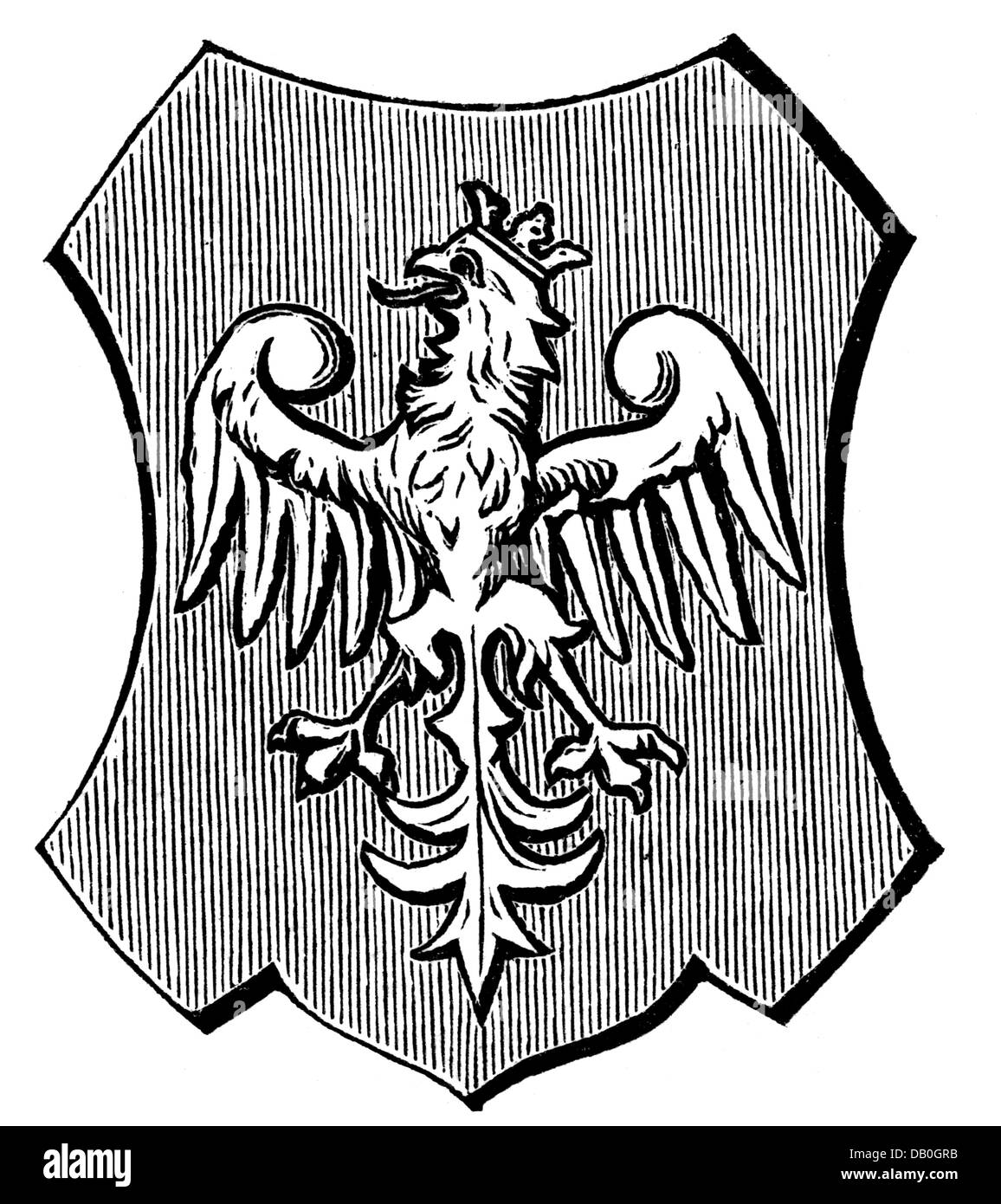 heraldry, coat of arms, Poland, city arms, Gniezno, wood engraving, 1892, Additional-Rights-Clearences-Not Available Stock Photo