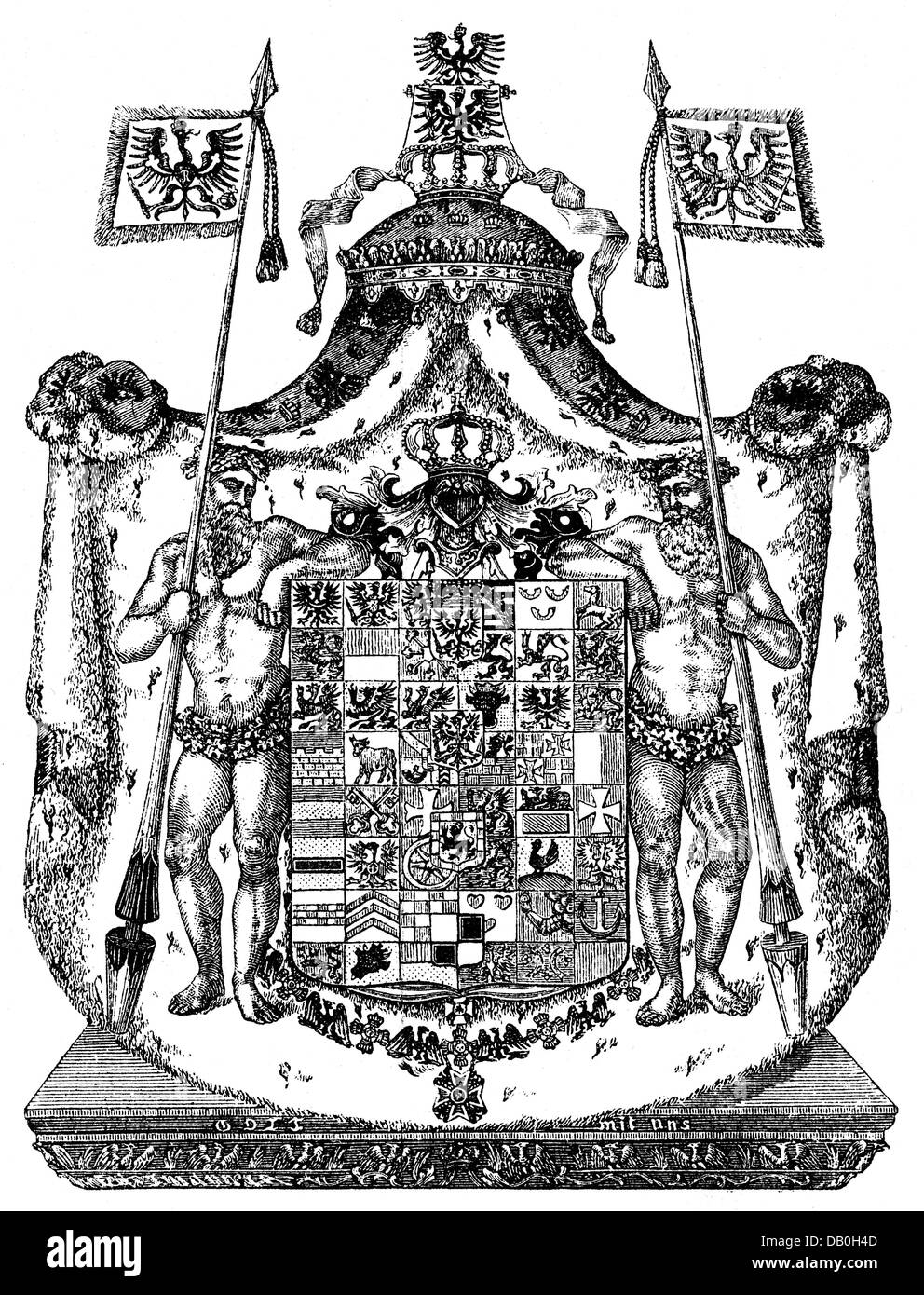 heraldry, coat of arms, Germany, great state coat of arms of the Kingdom of Prussia, 1873, Additional-Rights-Clearences-Not Available Stock Photo