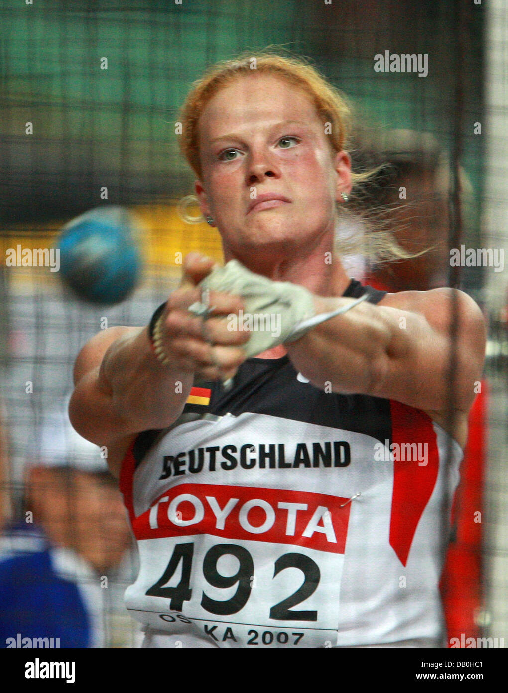 German hammer throwing athlete Betty Heidler shown in action during the