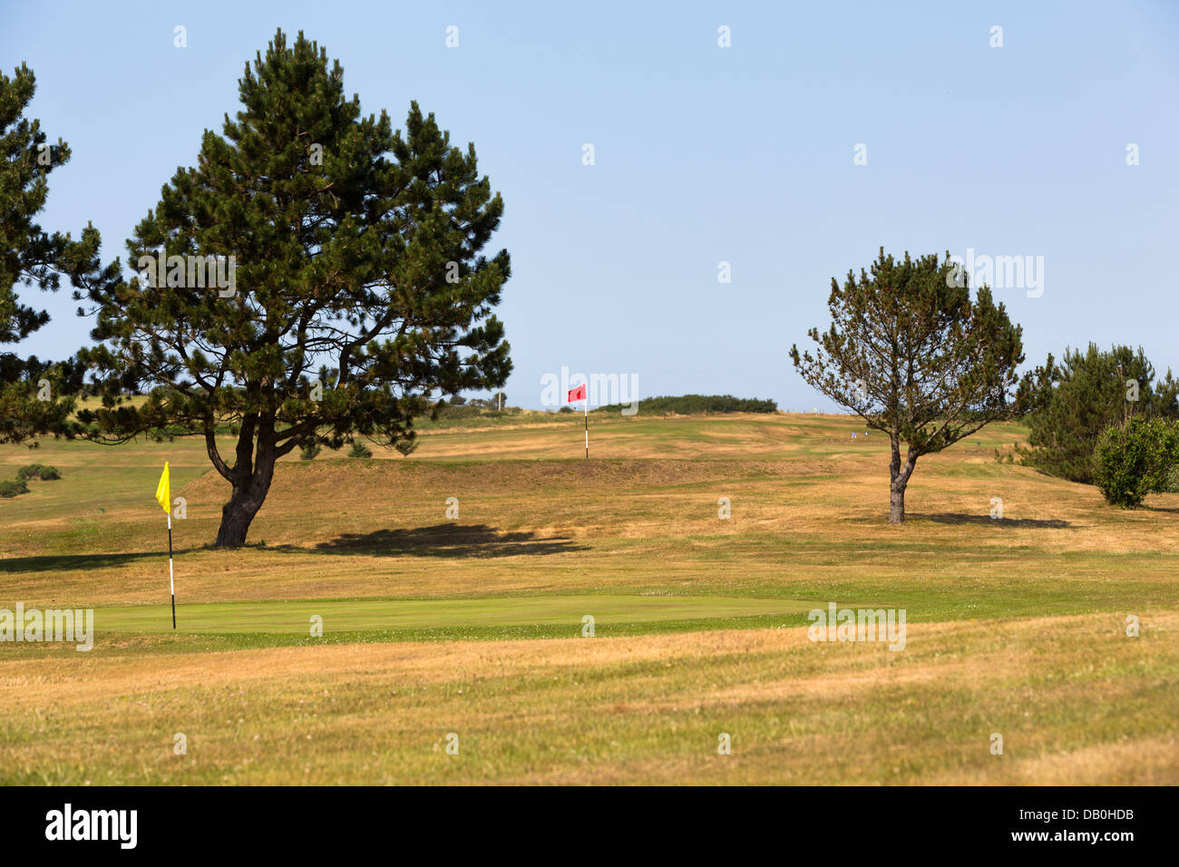 Aberystwyth golf course with red and yellow flags Stock Photo Alamy