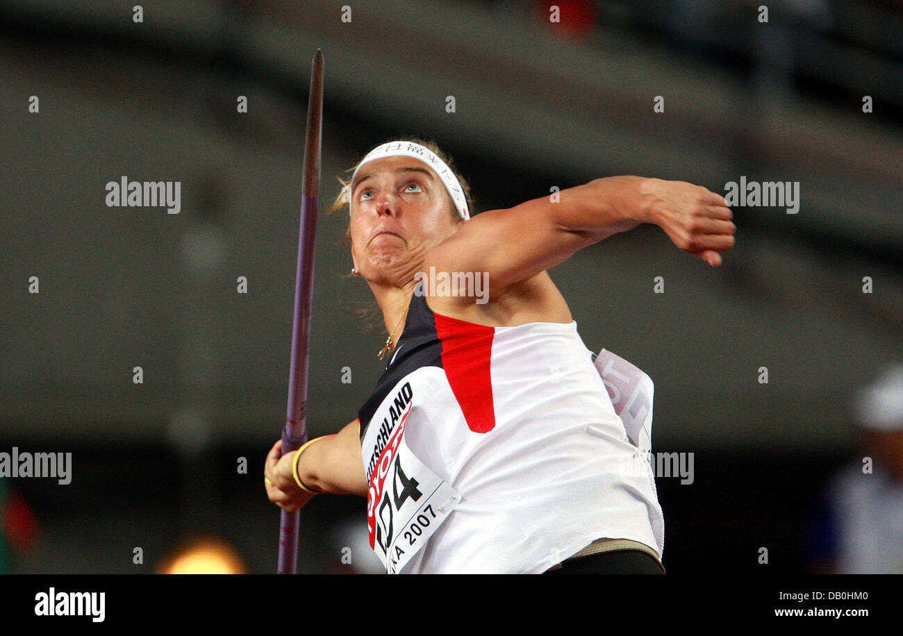 German Steffi Nerius throws the javelin during the Javelin Finals of
