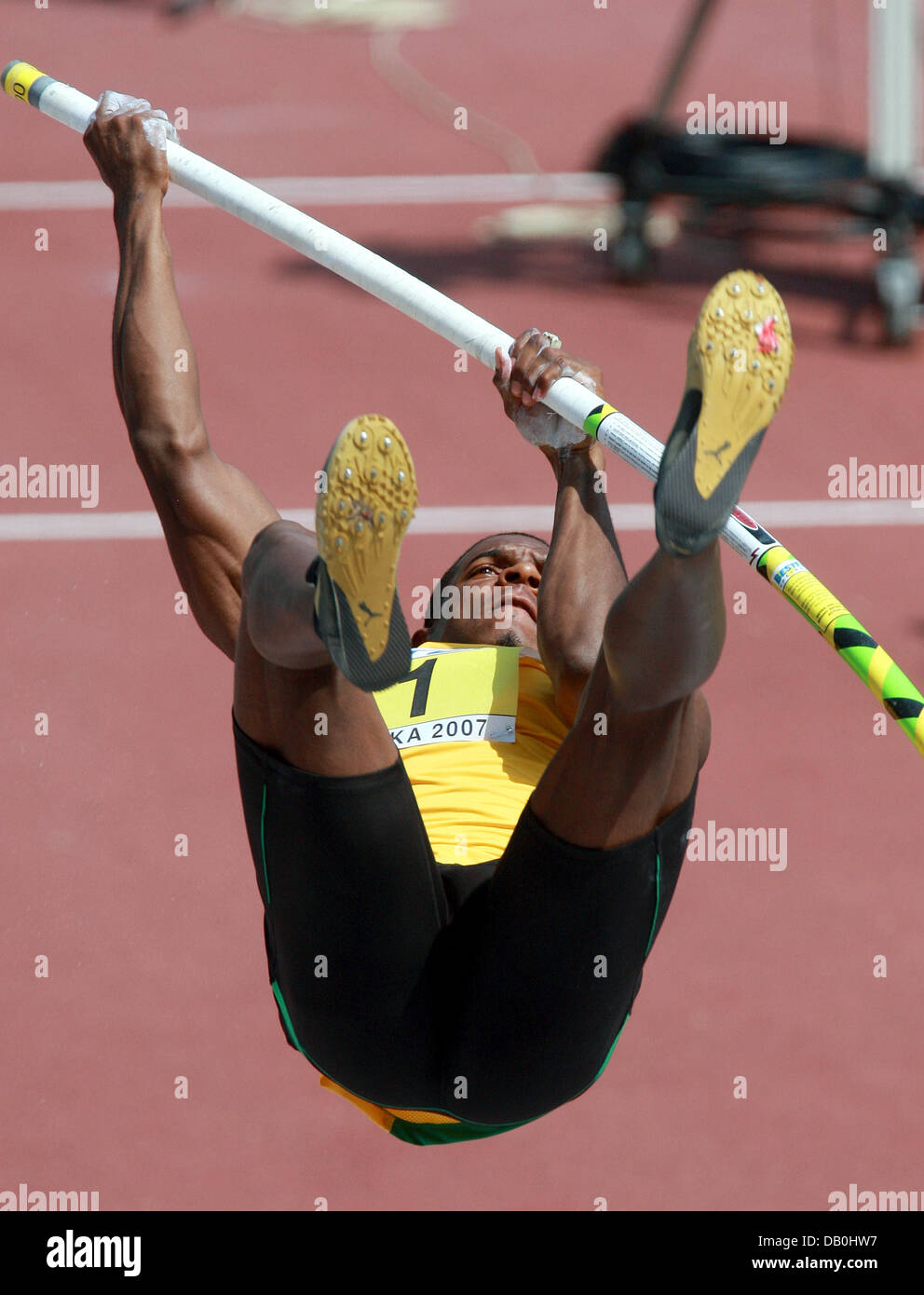 Jamaican Maurice Smith stems his attempt in the Decathlon Pole Vault of